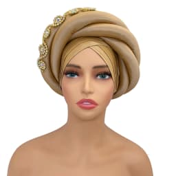 Twisted Braid Turban Cap for Women African Lady Head Wraps Diamonds Nigeria Raw Silk Autogele Headtie Muslim Hat Party Headwear