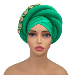 Twisted Braid Turban Cap for Women African Lady Head Wraps Diamonds Nigeria Raw Silk Autogele Headtie Muslim Hat Party Headwear