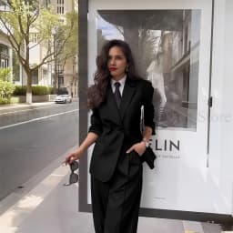 Fashion Chic Classic Black Women's Suits Notch Lapel Two Piece Jacket Pants Female Clothing Formal Office Lady Blazers Sets