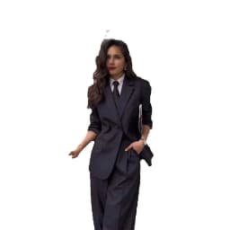 Fashion Chic Classic Black Women's Suits Notch Lapel Two Piece Jacket Pants Female Clothing Formal Office Lady Blazers Sets