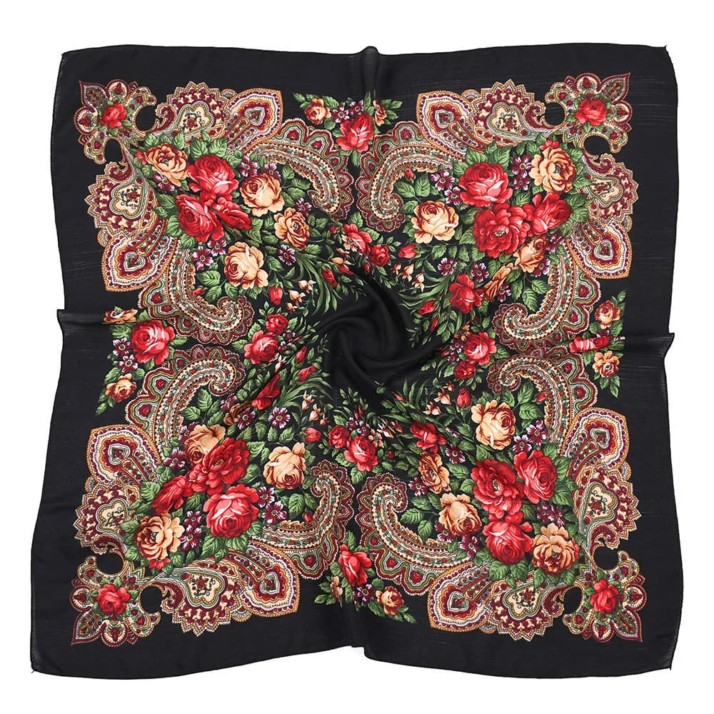 Russian Retro Floral Scarf Ethnic Style Small Square Head Scarves Handkerchief Ladies Headband Scarf Bandana Hair Wraps