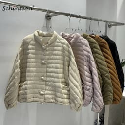 Schinteon Women 90% White Duck Down Jacket Autumn Winter Casual Loose Over Size Warm Outwear Stand Collar Coat High Quality 2024