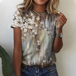 Floral Plants Pattern T-Shirt For Women Flower 3D Printed T Shirts Summer Casual Round Neck Tops Short Sleeves Oversized Tees