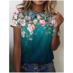 Floral Plants Pattern T-Shirt For Women Flower 3D Printed T Shirts Summer Casual Round Neck Tops Short Sleeves Oversized Tees