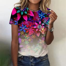 Floral Plants Pattern T-Shirt For Women Flower 3D Printed T Shirts Summer Casual Round Neck Tops Short Sleeves Oversized Tees