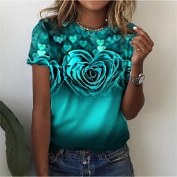 Floral Plants Pattern T-Shirt For Women Flower 3D Printed T Shirts Summer Casual Round Neck Tops Short Sleeves Oversized Tees