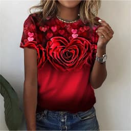 Floral Plants Pattern T-Shirt For Women Flower 3D Printed T Shirts Summer Casual Round Neck Tops Short Sleeves Oversized Tees