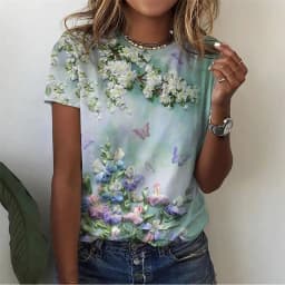 Floral Plants Pattern T-Shirt For Women Flower 3D Printed T Shirts Summer Casual Round Neck Tops Short Sleeves Oversized Tees