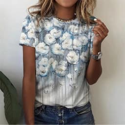 Floral Plants Pattern T-Shirt For Women Flower 3D Printed T Shirts Summer Casual Round Neck Tops Short Sleeves Oversized Tees