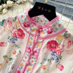 2025 Spring Fashion Gorgeous Long Dress Women Clothing Stand Long Lantern Sleeve Floral Print Single Breasted Belt Maxi Vestidos