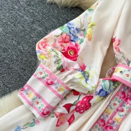 2025 Spring Fashion Gorgeous Long Dress Women Clothing Stand Long Lantern Sleeve Floral Print Single Breasted Belt Maxi Vestidos
