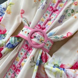 2025 Spring Fashion Gorgeous Long Dress Women Clothing Stand Long Lantern Sleeve Floral Print Single Breasted Belt Maxi Vestidos