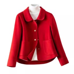 High-Quality Double-Sided Woolen Coat For Women 2024 New Short Temperament Doll Neck Mother's Outfit Woolen Coat Female Red Came