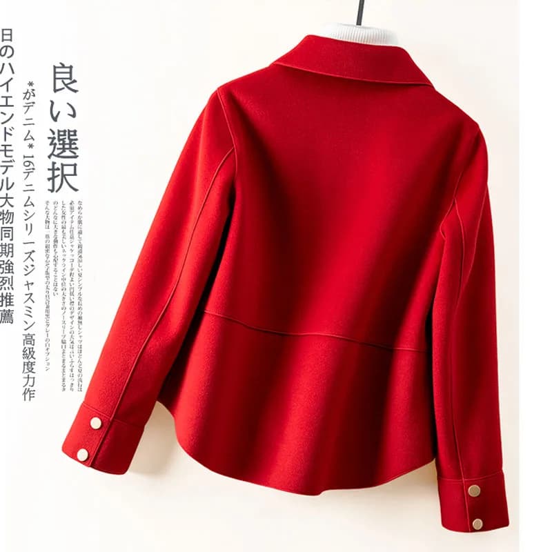 High-Quality Double-Sided Woolen Coat For Women 2024 New Short Temperament Doll Neck Mother's Outfit Woolen Coat Female Red Came
