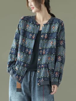 Amax LuluE 2025 Summer Womens Striped Jackets Japan Style Linen Printed Coats Ladies Vintage Loose Clothes Buttons Basic Jacket