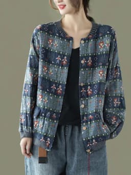 Amax LuluE 2025 Summer Womens Striped Jackets Japan Style Linen Printed Coats Ladies Vintage Loose Clothes Buttons Basic Jacket