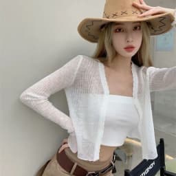 Lucyever White Sun Protection Cardigan Women Summer Thin Single Button Knitted Coat Female Sexy See Through Ice Silk Crop Tops