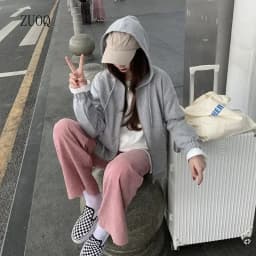 Spring and Autumn Pink Corduroy Pants Women Casual Wide-leg Sweatpants Female High Waist Straight Loose Super Hot Dropshipping