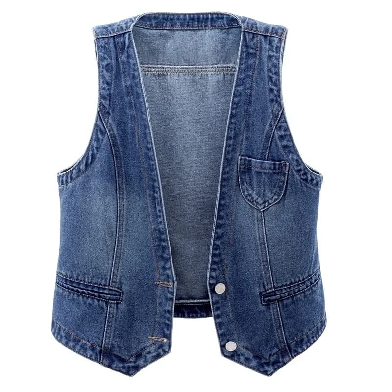 Women Vintage Denim Waistcoat Jacket 2026 Spring New Female Short Slim Sleeveless Coat Vest 6XL Single Breasted Solid Casual Top