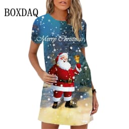 Cute Christmas Red Snowman Print Women Dress Summer Sundres Ladies Mini Dress Colored Christmas Tree Snowman Casual A-Line Dress