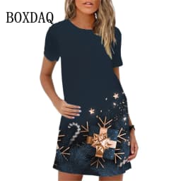Cute Christmas Red Snowman Print Women Dress Summer Sundres Ladies Mini Dress Colored Christmas Tree Snowman Casual A-Line Dress
