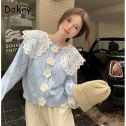 Vintage Hollow Out Peter Pan Collar Patchwork Sweaters Cardigans Women Autumn Sweet Preppy Flower Button Kawaii Knitted Jackets