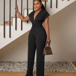 Workwear Elegant Jumpsuit Women 2023 Summer V-neck High Waist Wide Leg Romper Office Lady Party Club Overalls Combinaison Femme