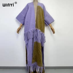 WINYI New Africa Winter Women Tassel Cardigan Coat Loose Christmas Dress Robe Longue Thick Warm Free Size Orange Printing Kaftan