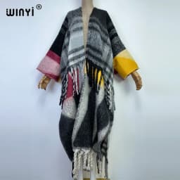 WINYI New Africa Winter Women Tassel Cardigan Coat Loose Christmas Dress Robe Longue Thick Warm Free Size Orange Printing Kaftan