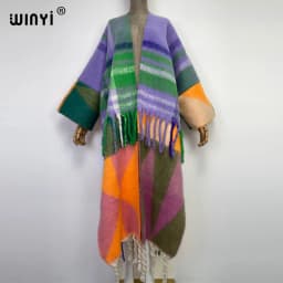 WINYI New Africa Winter Women Tassel Cardigan Coat Loose Christmas Dress Robe Longue Thick Warm Free Size Orange Printing Kaftan