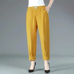 2026 Spring Autumn New White Office Lady Elastic Waist Harem Pants Fashion Solid Color Loose Straight Pockets Women's Clothing