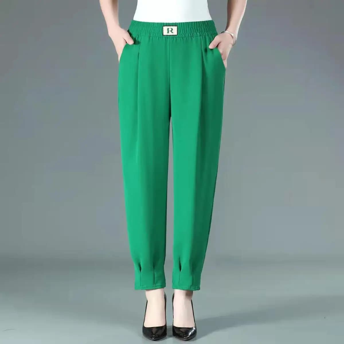 2026 Spring Autumn New White Office Lady Elastic Waist Harem Pants Fashion Solid Color Loose Straight Pockets Women's Clothing