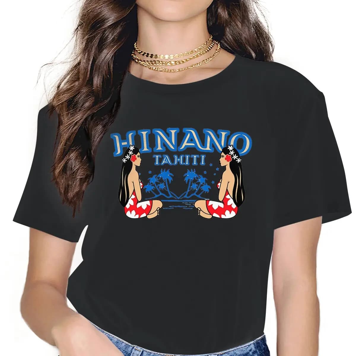 Tree Women T Shirt Hinano Tahiti Beach Leisurely Casual Tees Short Sleeve Round Neck T-Shirts 100% Cotton Summer Clothes