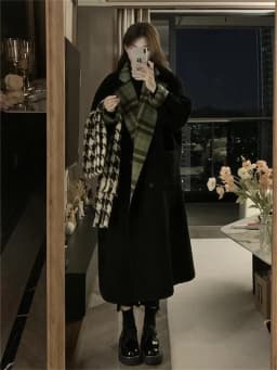 Retro Loose Simple Slim Plaid Medium Long Coat Women's Winter 2023 New Thickened Loose Double Wear Long Sleeve Woolen Coat