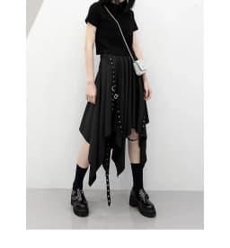 Long Skirt Irregular Skirt Girl's New Dark Tie Street Punk Wind Weave Buckle Medium-length Y2k Gothic Skirt