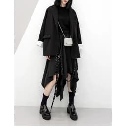 Long Skirt Irregular Skirt Girl's New Dark Tie Street Punk Wind Weave Buckle Medium-length Y2k Gothic Skirt