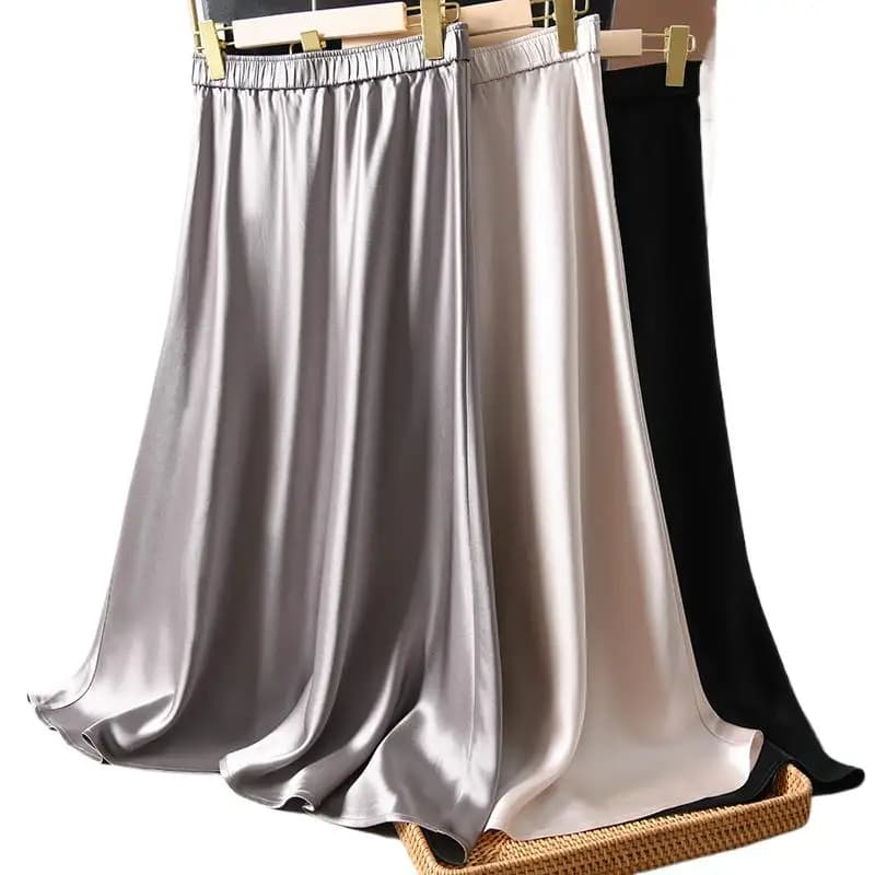Elegant Glossy Acetic Acid Satin Skirt for Women Mid-Length Slim A-Line Maternity Style Spring Autumn New 6XL Sizes Available