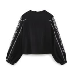 KEYANKETIAN Spring New Ethnic Style Embroidered Lantern Sleeve Black Shirt Women's V-Neck Long-Sleeved Pullover Smock