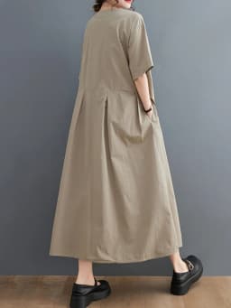 Khaki Vintage Patchwork Summer New In Dresses For Women Korean Fashion Short Sleeve Loose Casual Long Dress Elegant Clothes 2026