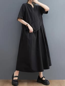 Khaki Vintage Patchwork Summer New In Dresses For Women Korean Fashion Short Sleeve Loose Casual Long Dress Elegant Clothes 2026