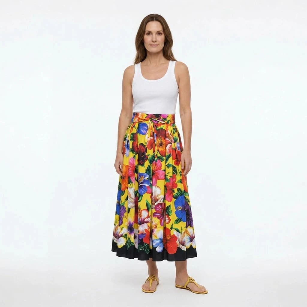 Luxury Designer Summer Women Floral Print 2 Piece Set High Quality Cotton Off-Shoulder Top & Maxi Skirt Fashion Vacation Outfit