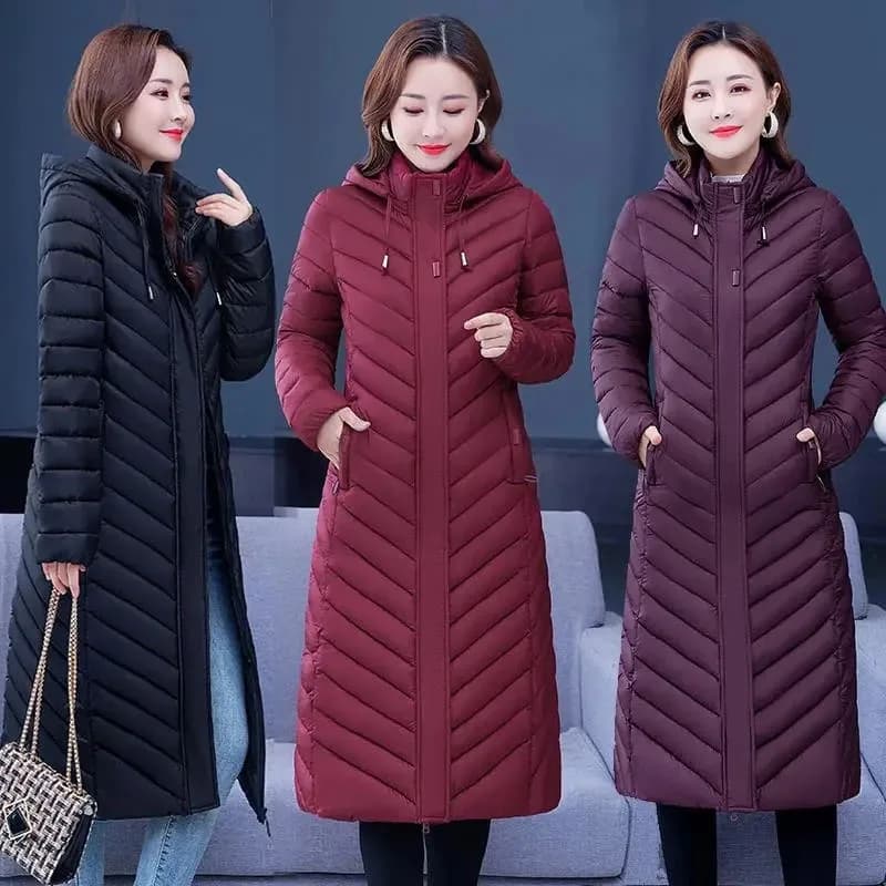 NEW Middle-aged Womens Down Cotton Coat Winter Long Warm Quilted Cotton Jacket Female Casual Hooded Parka Overcoat Purple 5XL