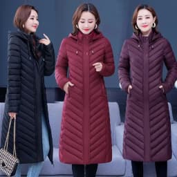 NEW Middle-aged Womens Down Cotton Coat Winter Long Warm Quilted Cotton Jacket Female Casual Hooded Parka Overcoat Purple 5XL
