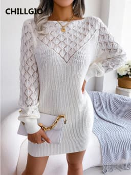 CHILLGIO Women Knitted Dress Winter Fashion Chic Solid Long Sleeves Autumn Vestidos Casual Warm Elastic Knitting Sweater Dresses