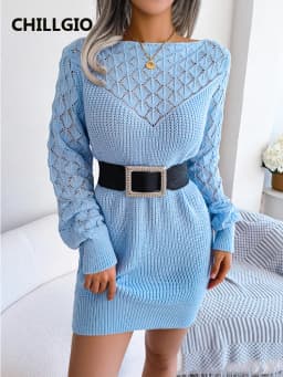 CHILLGIO Women Knitted Dress Winter Fashion Chic Solid Long Sleeves Autumn Vestidos Casual Warm Elastic Knitting Sweater Dresses