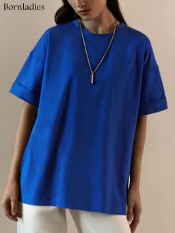 Bornladies 2025 Women's Summer 100% Cotton T-shirt Bottoming Basic Fashionable Solid Lady Short Sleeve Loose Tops Shirts