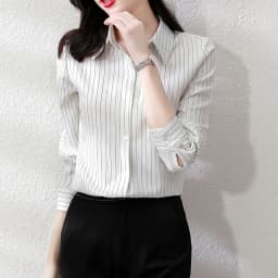 QOERLIN High End Striped Shirt Female OL Formal Temperament Long Sleeve Tops Blouse Women Turn-Down Collar Loose Casual Blusas