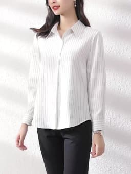QOERLIN High End Striped Shirt Female OL Formal Temperament Long Sleeve Tops Blouse Women Turn-Down Collar Loose Casual Blusas