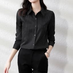 QOERLIN High End Striped Shirt Female OL Formal Temperament Long Sleeve Tops Blouse Women Turn-Down Collar Loose Casual Blusas