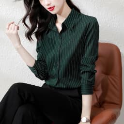 QOERLIN High End Striped Shirt Female OL Formal Temperament Long Sleeve Tops Blouse Women Turn-Down Collar Loose Casual Blusas